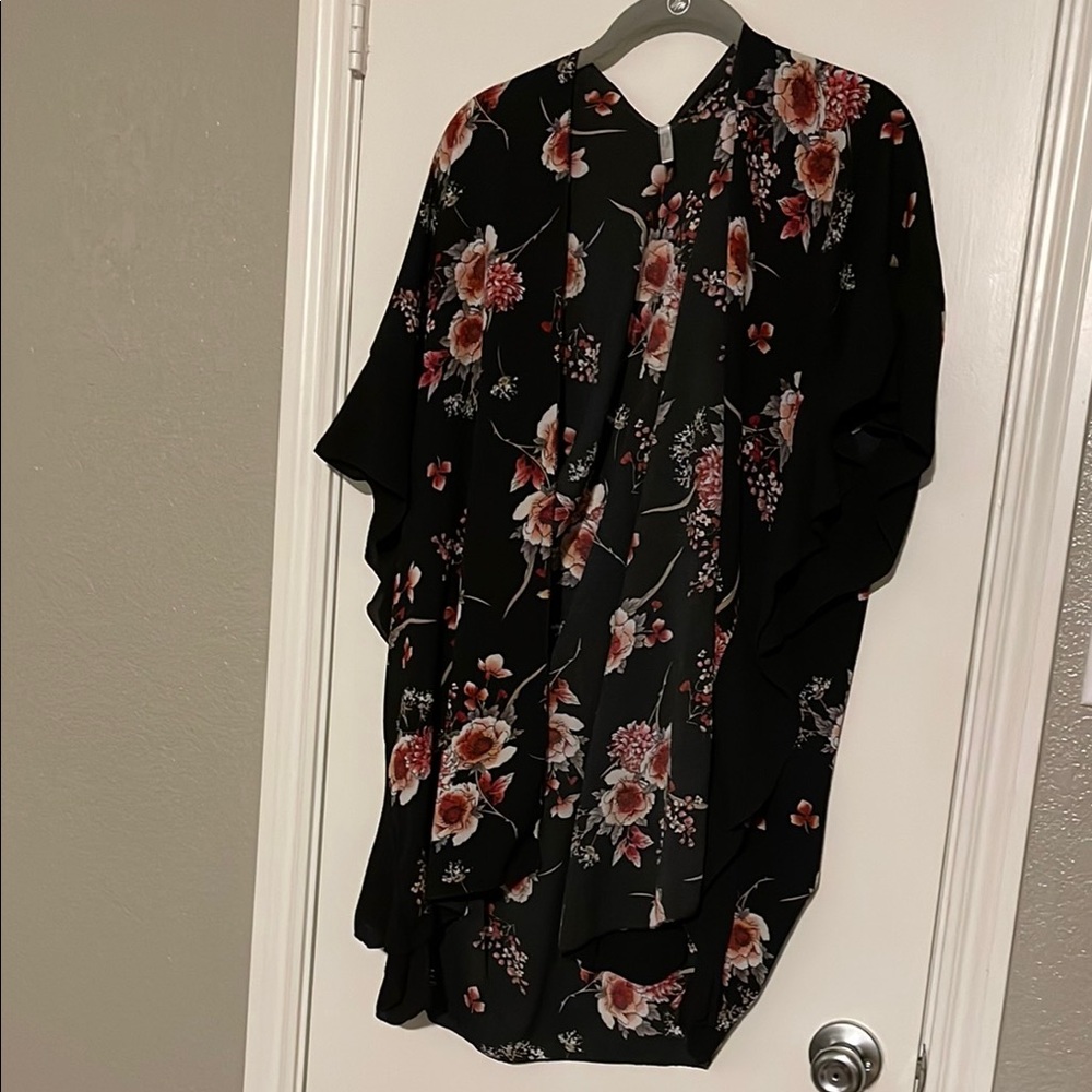 Elegant Black and Pink Floral Cape